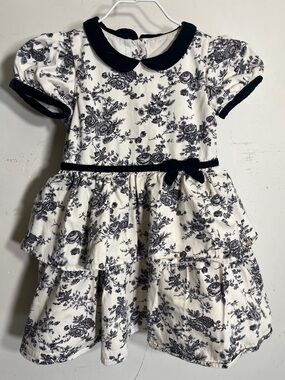 Janie and Jack Sz 6 Girls Cream And Sugar Floral Toile Floral Toile Tiered Dress